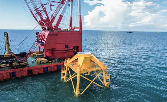 安陽大唐儋州1.2GW海上風電項目完成國內最大吸力桶導管架基礎沉貫