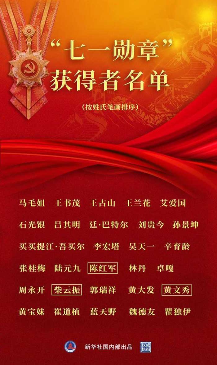 黨內(nèi)最高榮譽“七一勛章”今日頒授